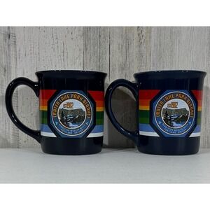 Pendleton Crater Lake Park Blanket Mugs Coffee Cups Navy Rainbow Stripe Set of 2